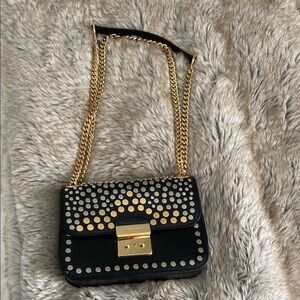 Stylish Black and Gold Studded Shoulder Bag